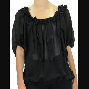 NEW Fifteen-Twenty Black Ruffle Trim Silk Blouse